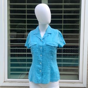 Ann Taylor Blue ShortSleeve ButtonUp Top SzXS